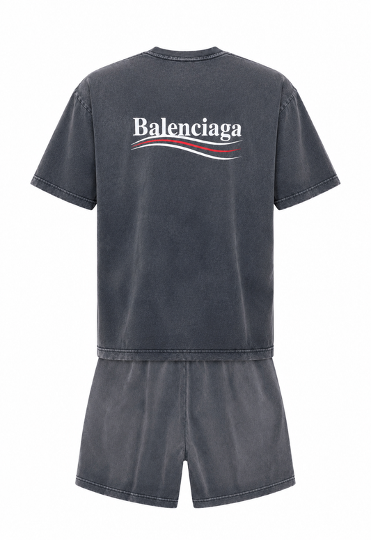 Balenciaga Political Campaign Herren Kurzer Trainingsanzug Grau