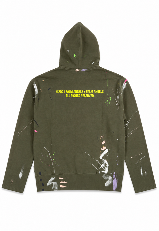 Palm Angels PXP Painted Raw Cut Oversized Herren Hoodie Grün