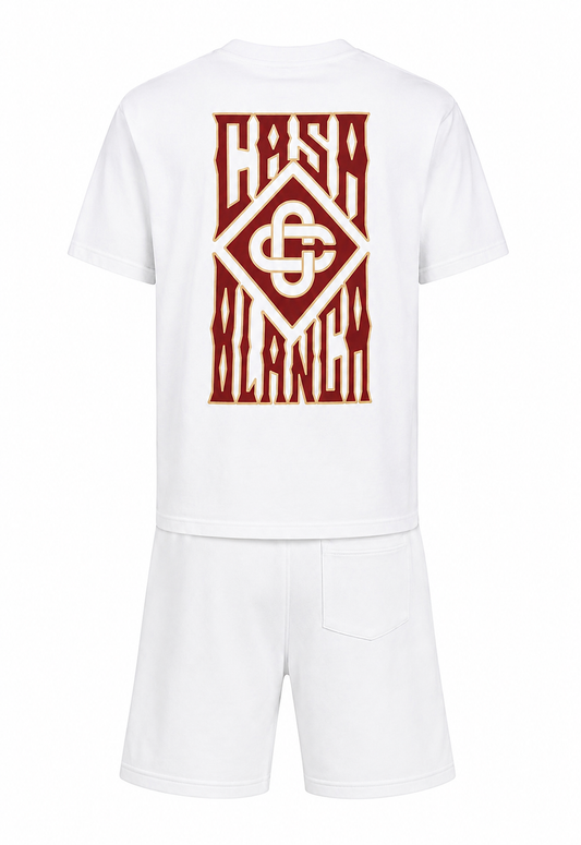 Casablanca Gothic Logo Herren Kurzer Trainingsanzug Weiß