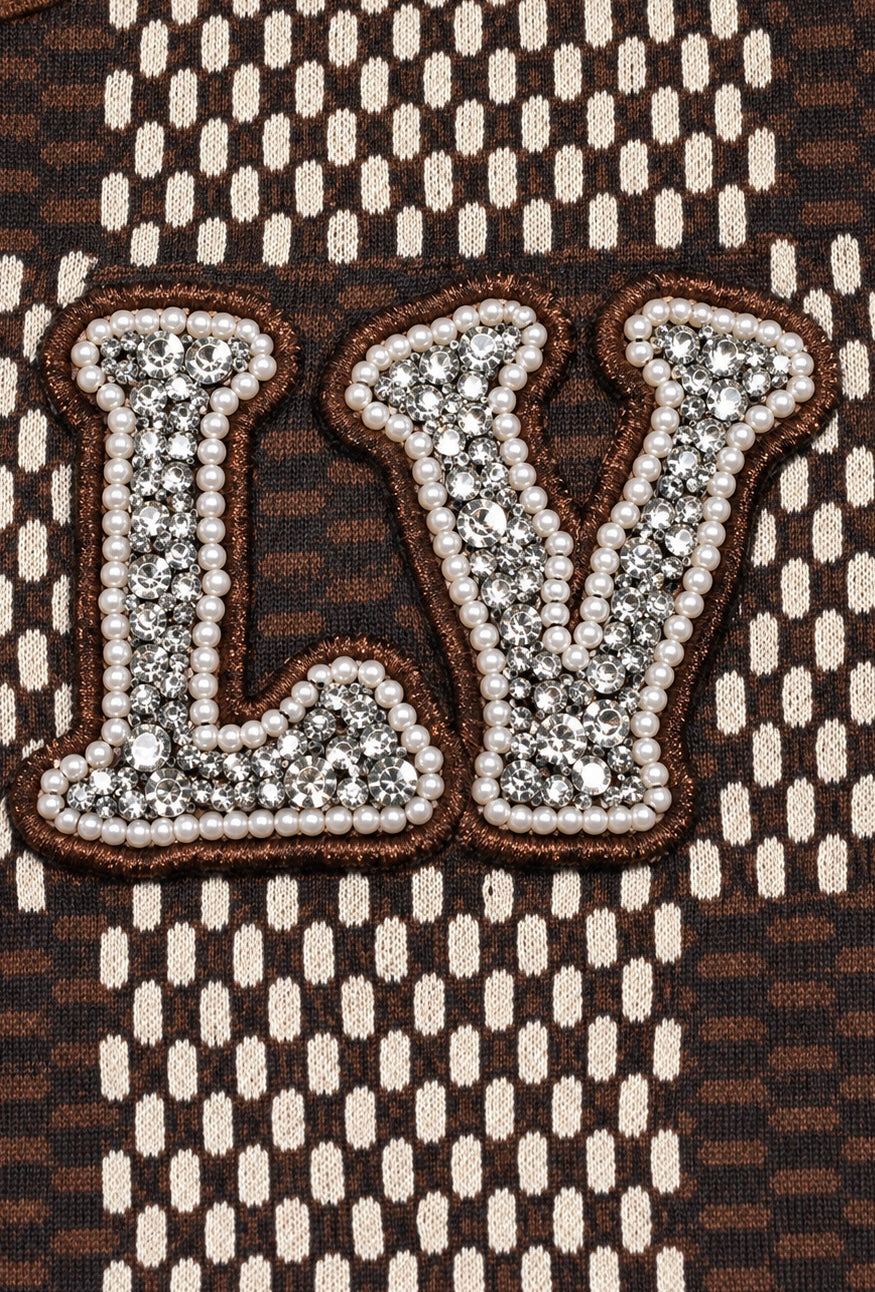 Louis Vuitton Herren T-Shirt Braun "Damier With Crystal LV Patch"