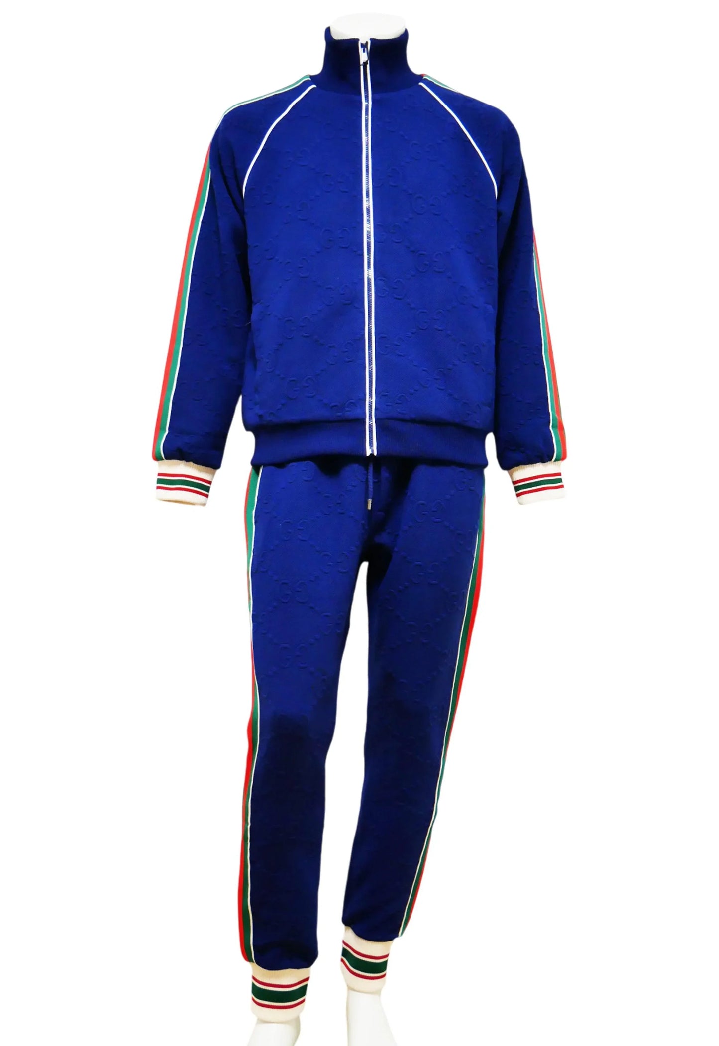 Gucci Herren Trainingsanzug Blau mit Streifen und GG-Muster - Original Designer Marken Outlet - Salvin Store