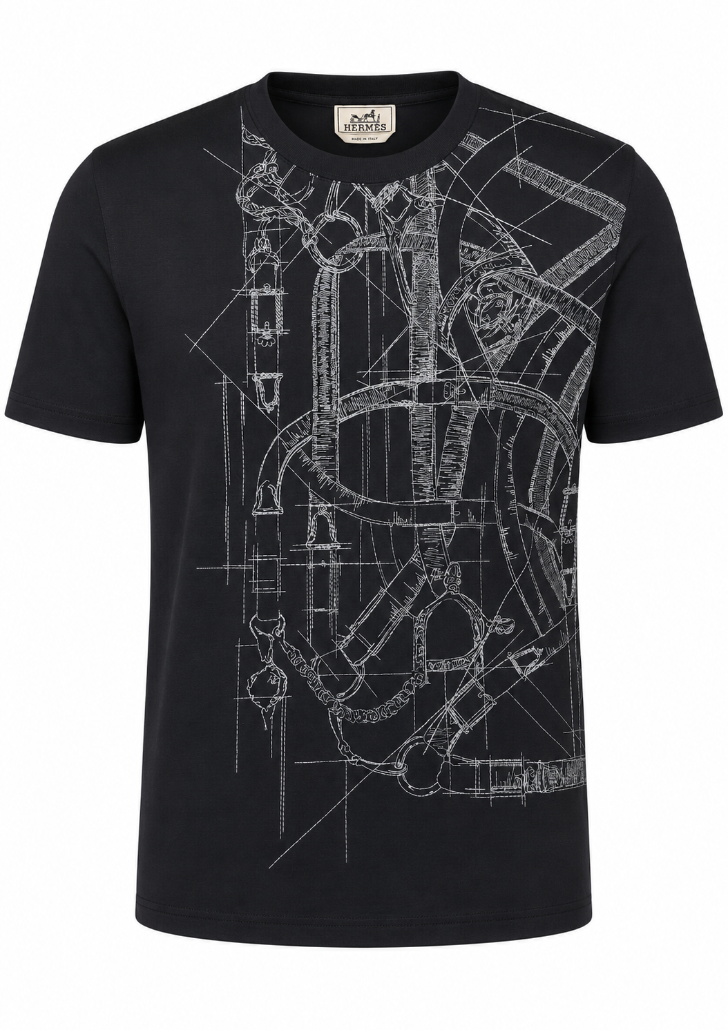 Hermès Herren Cavalcadour Griffonne Embroidered T-Shirt Schwarz