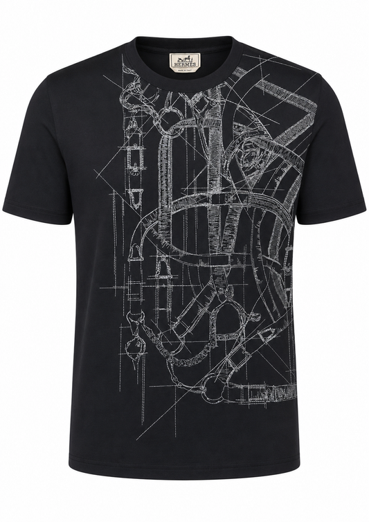 Hermès Herren Cavalcadour Griffonne Embroidered T-Shirt Schwarz