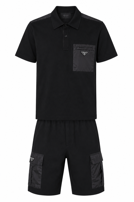 Prada Herren Kurzer Trainingsanzug Schwarz