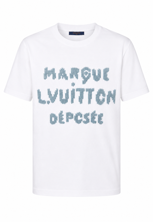 Louis Vuitton Herren Embroidered Signature T-Shirt Weiß