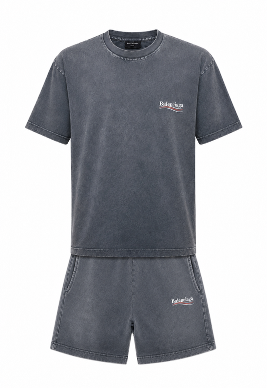 Balenciaga Political Campaign Herren Kurzer Trainingsanzug Grau