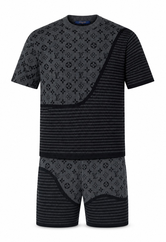 Louis Vuitton Herren Kurzer Trainingsanzug Schwarz-Grau