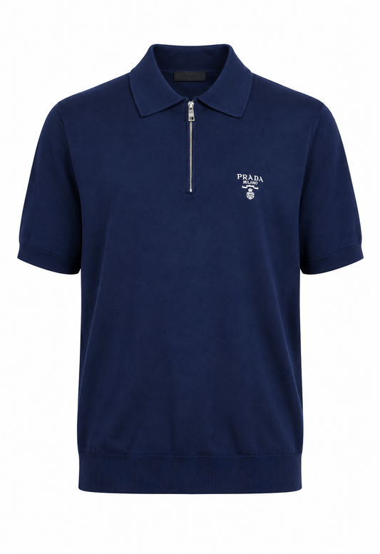 Prada Superfeine Wolle Herren Poloshirt Dunkelblau