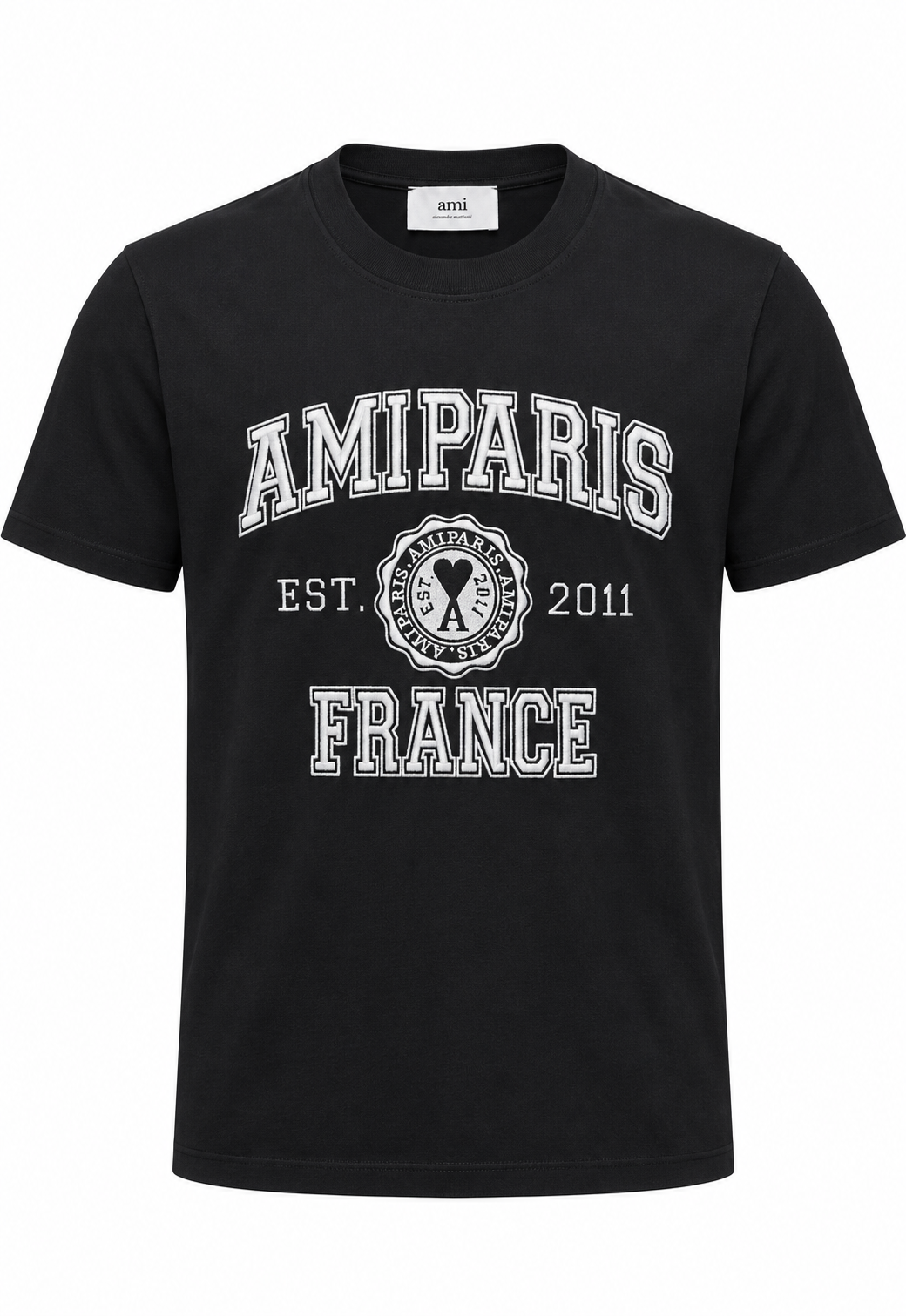 Ami Paris Herren T-Shirt mit Stickerei Schwarz