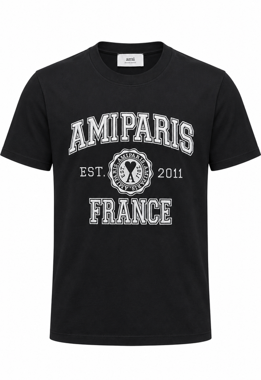 Ami Paris Herren T-Shirt mit Stickerei Schwarz