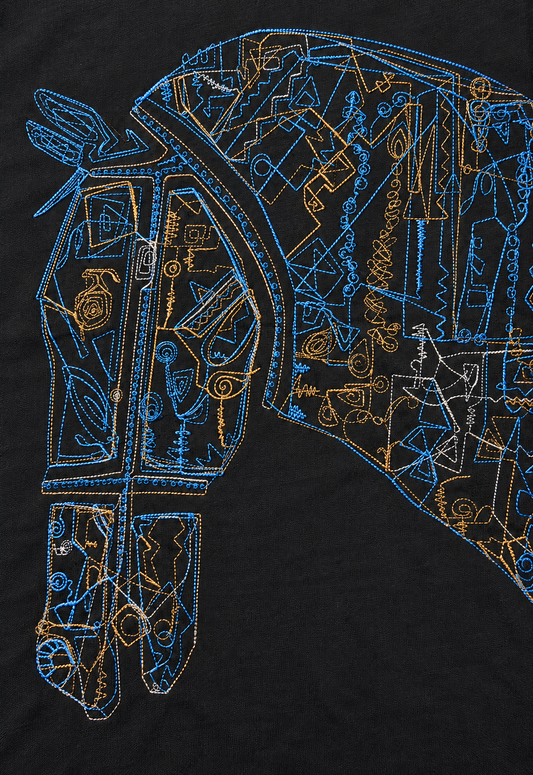 Hermès Herren T-Shirt Schwarz "Quadrige Embroidered"
