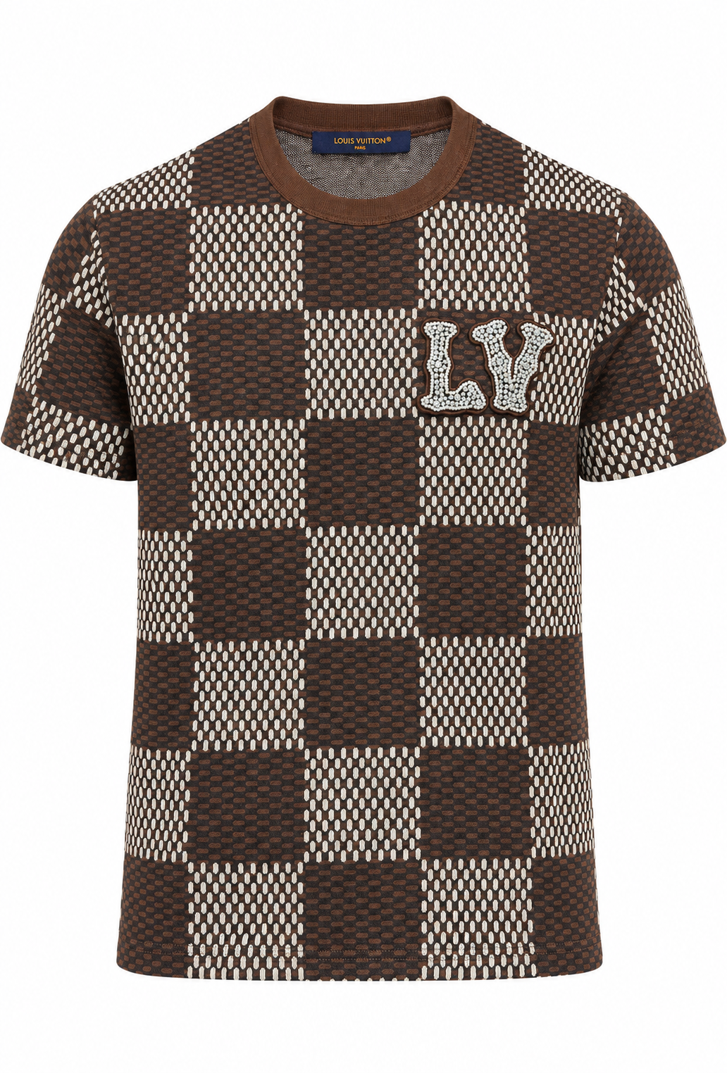 Louis Vuitton Herren T-Shirt Braun "Damier With Crystal LV Patch"