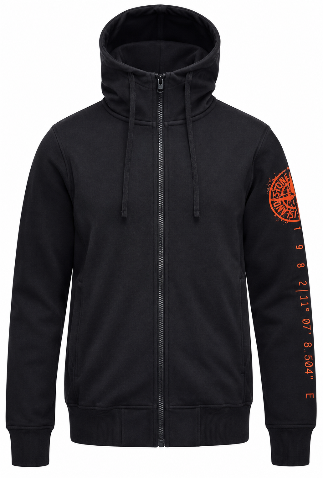 Stone Island Herren Zip-Hoodie Schwarz "Vertical Placement Print"