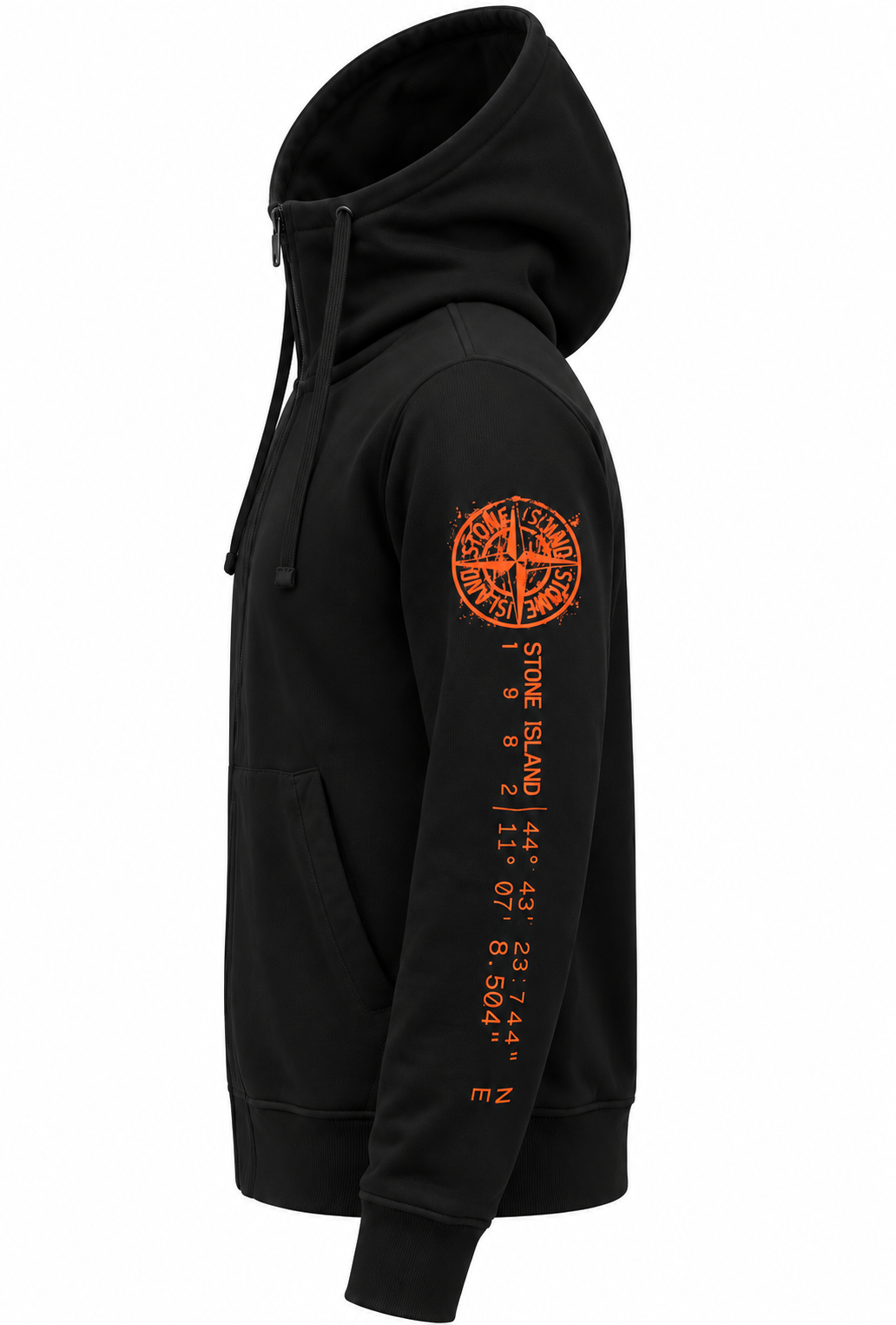 Stone Island Herren Zip-Hoodie Schwarz "Vertical Placement Print"