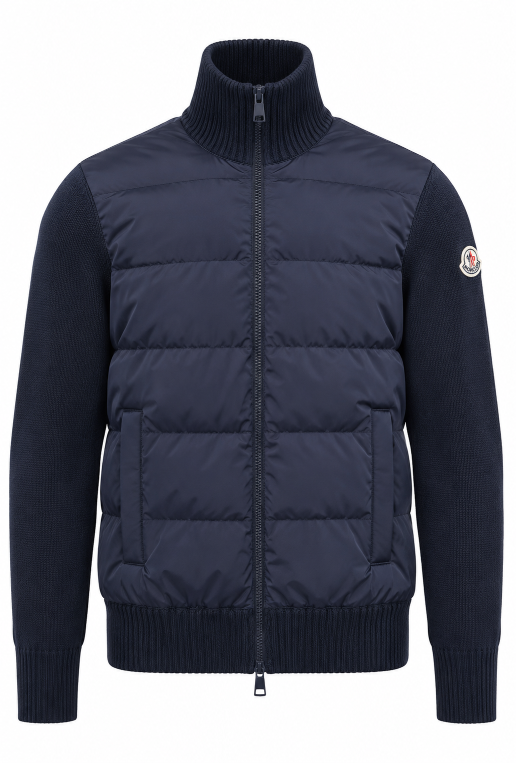 Moncler Herren Gefütterte Woll-Strickjacke mit Reißverschluss Blau