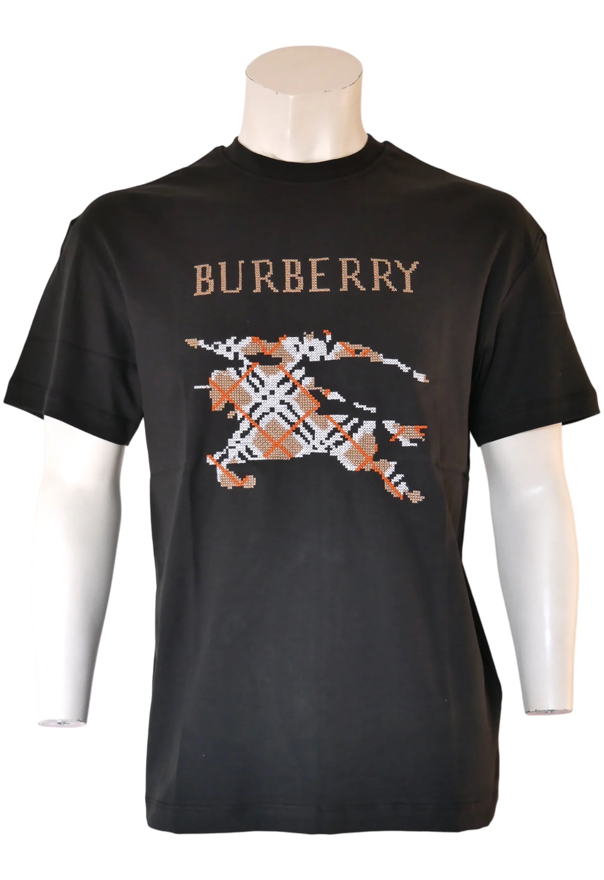 Burberry Herren T-Shirt Schwarz mit Stickerei-Logo - Original Designer Marken Outlet - Salvin Store