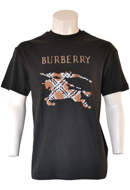Burberry Herren T-Shirt Schwarz mit Stickerei-Logo - Original Designer Marken Outlet - Salvin Store