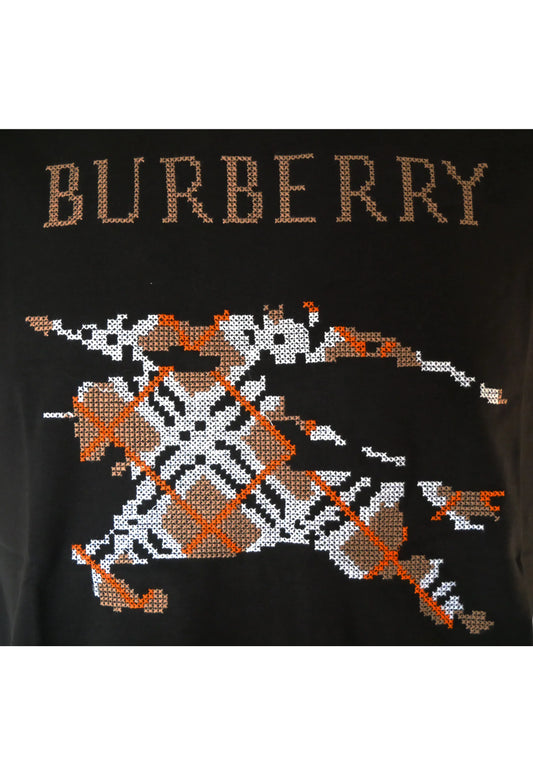 Burberry Herren T-Shirt Schwarz mit Stickerei-Logo - Original Designer Marken Outlet - Salvin Store
