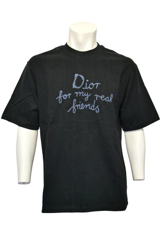Dior Herren T-Shirt Schwarz mit „For my real friends” Print - Original Designer Marken Outlet - Salvin Store