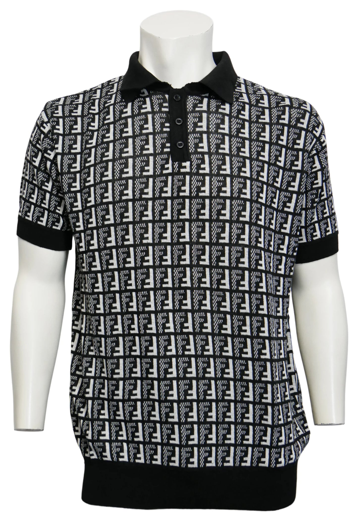 Fendi Herren Strickpoloshirt Schwarz - Original Designer Marken Outlet - Salvin Store