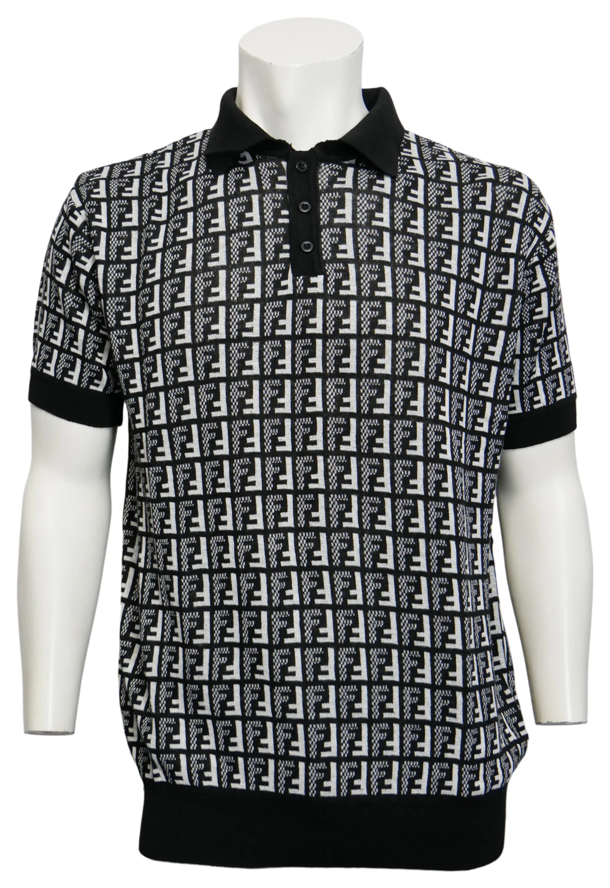 Fendi Herren Strickpoloshirt Schwarz - Original Designer Marken Outlet - Salvin Store