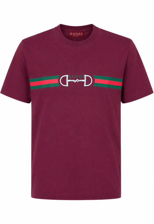 Gucci Herren Cotton Jersey T-Shirt with Embroidery Bordeaux