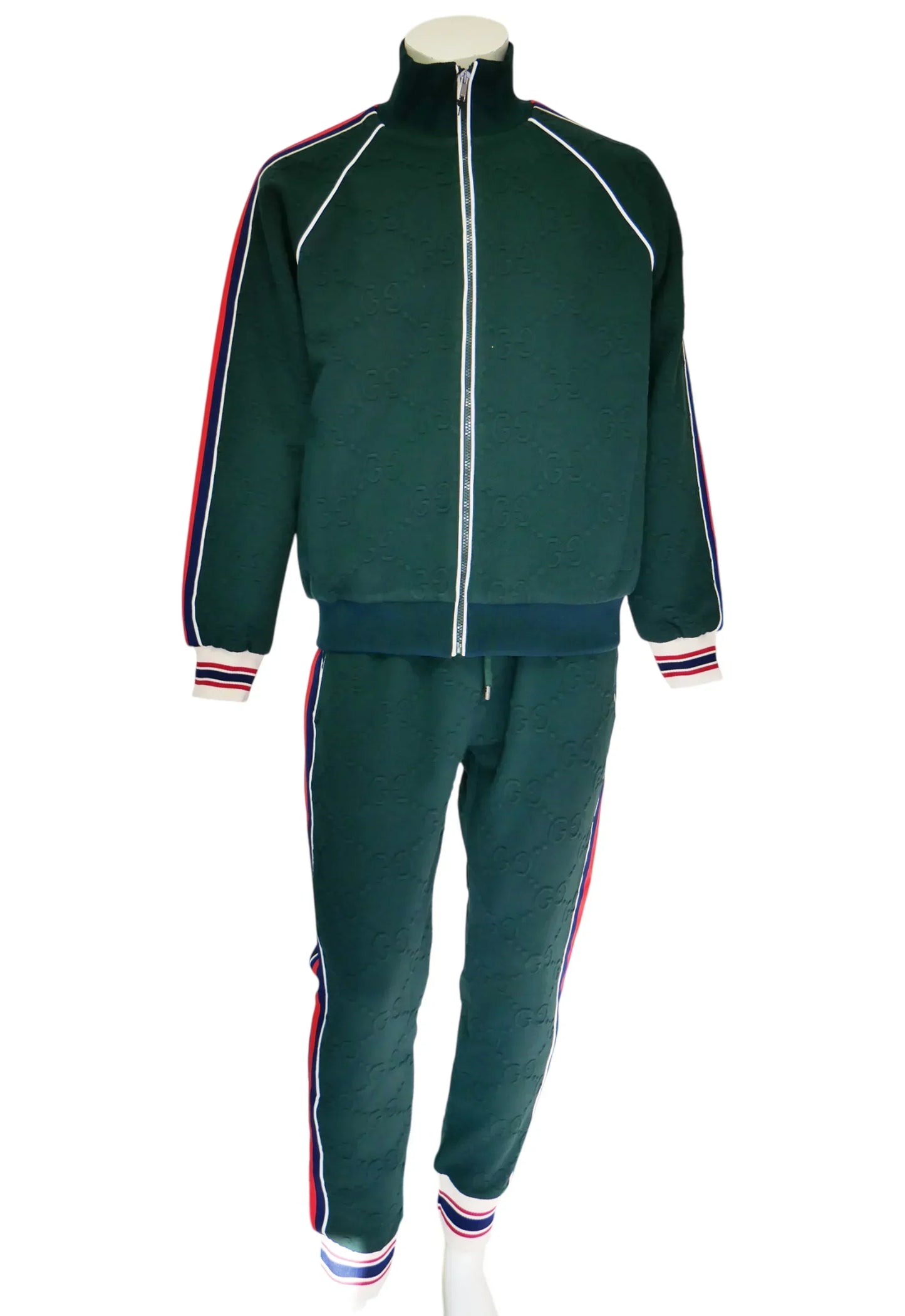Gucci Herren Trainingsanzug Dunkelgrün mit GG-Muster und Streifen - Original Designer Marken Outlet - Salvin Store