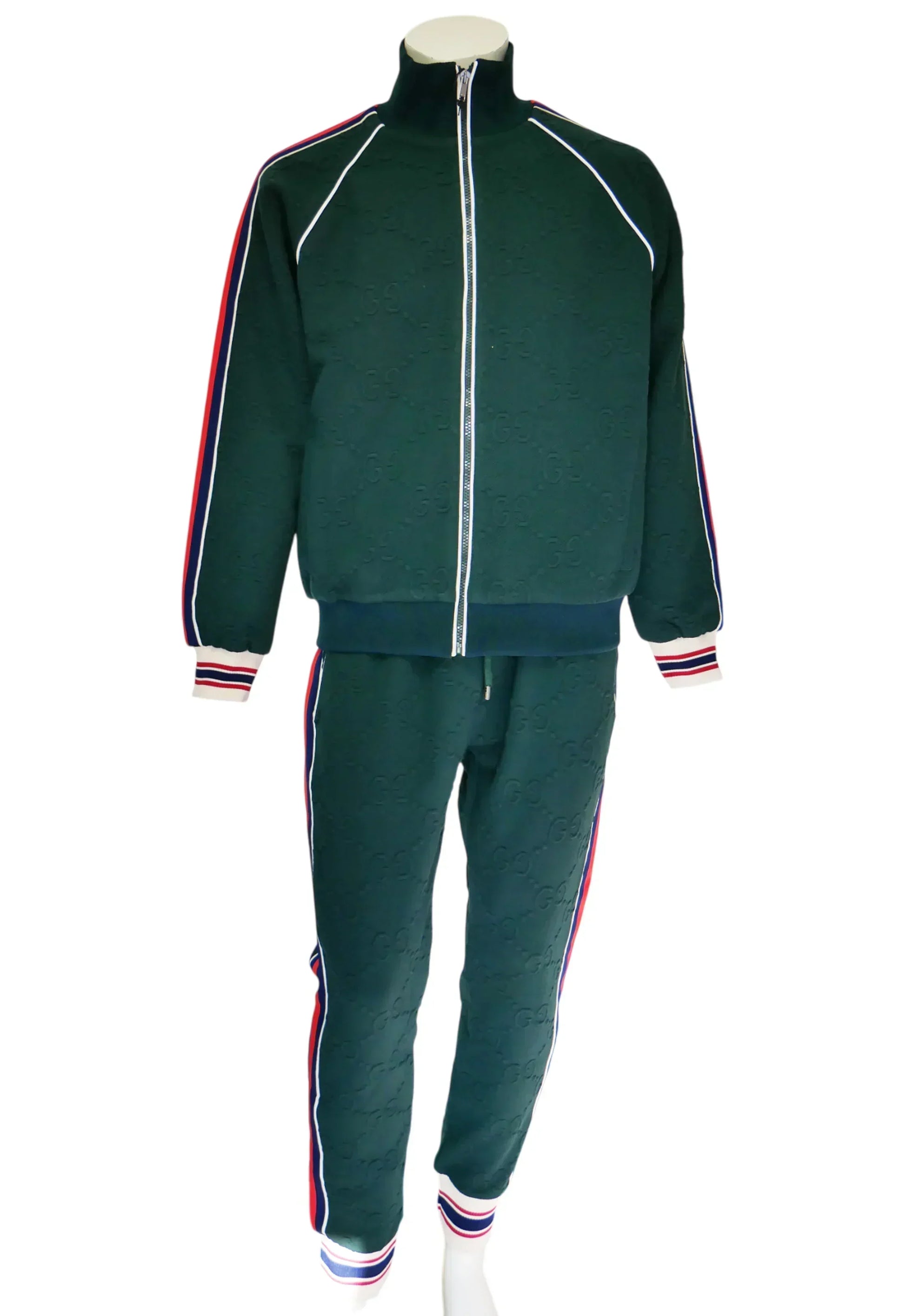 Gucci Herren Trainingsanzug Dunkelgrün mit GG-Muster und Streifen - Original Designer Marken Outlet - Salvin Store