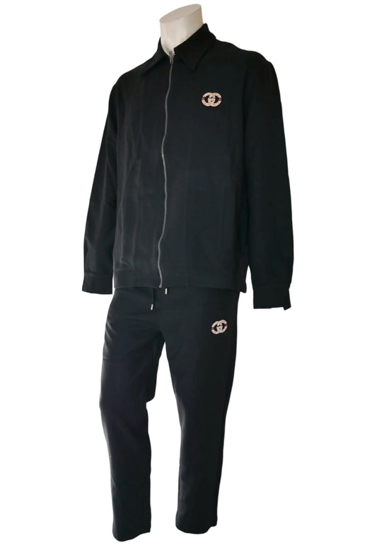 Gucci Herren Trainingsanzug Schwarz mit GG-Logo Stickerei - Original Designer Marken Outlet - Salvin Store