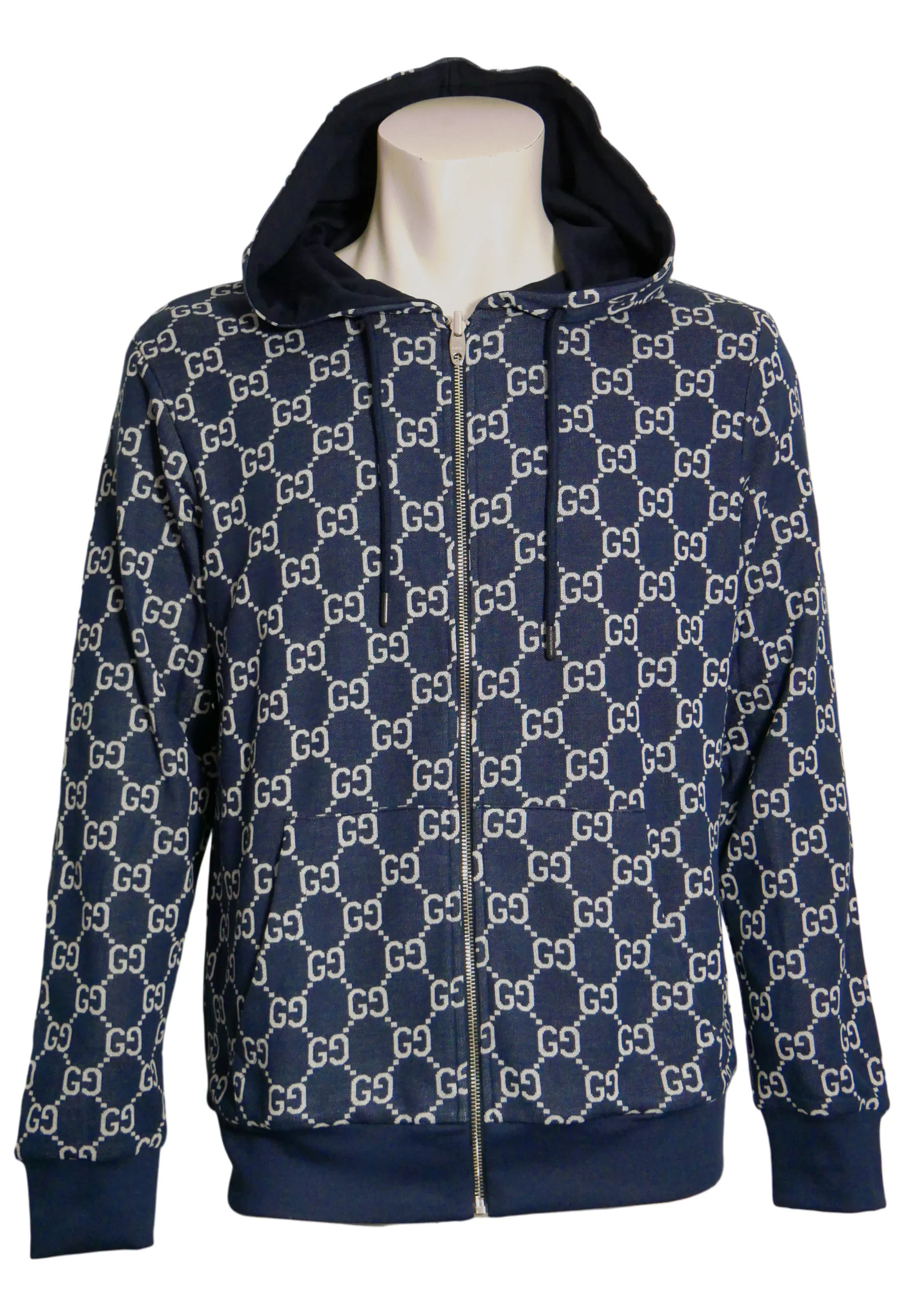 Gucci Herren Wendbare Hoodie - Jacke mit Reißverschluss Blau - Original Designer Marken Outlet - Salvin Store