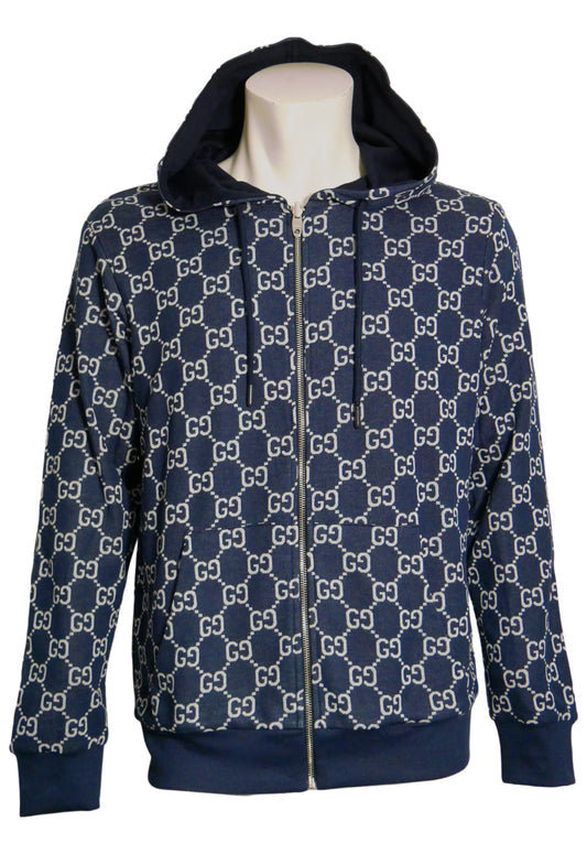 Gucci Herren Wendbare Hoodie - Jacke mit Reißverschluss Blau - Original Designer Marken Outlet - Salvin Store