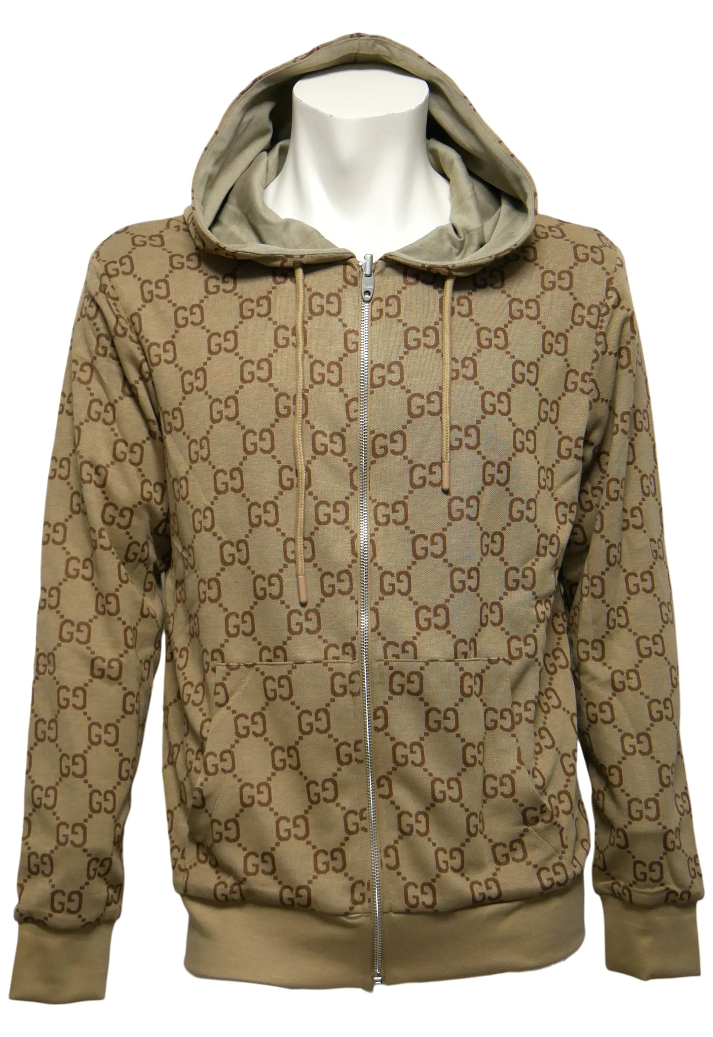 Gucci Herren Wendbare Hoodie - Jacke mit Reißverschluss Beige - Original Designer Marken Outlet - Salvin Store