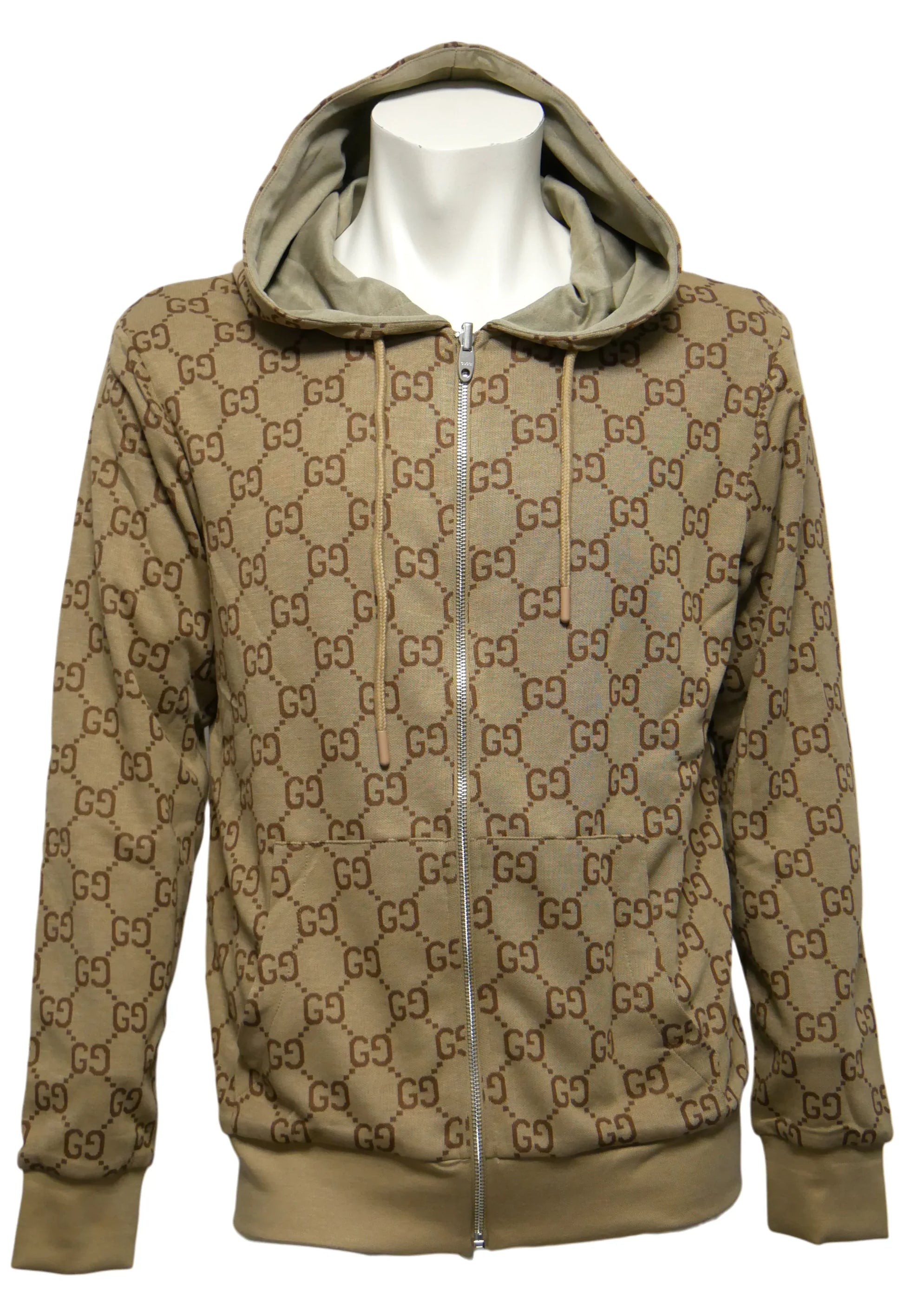 Gucci Herren Wendbare Hoodie - Jacke mit Reißverschluss Beige - Original Designer Marken Outlet - Salvin Store