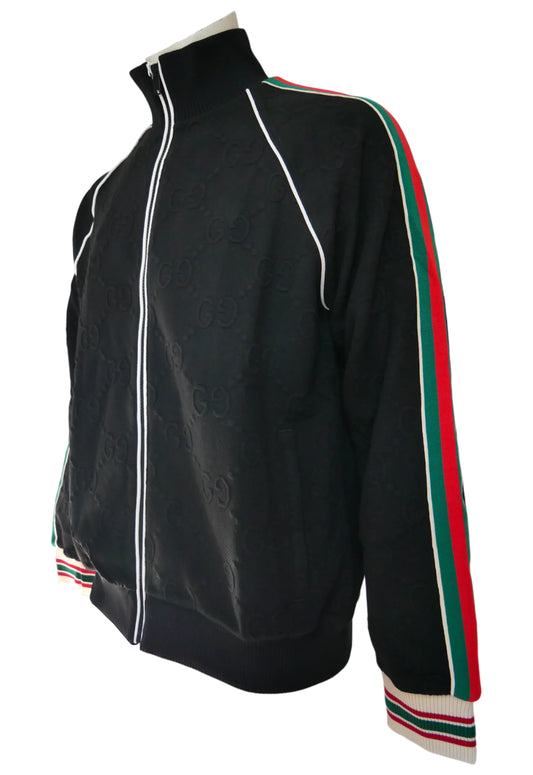 Gucci Herren Zip-Pullover Schwarz mit GG-Muster und Streifen - Original Designer Marken Outlet - Salvin Store
