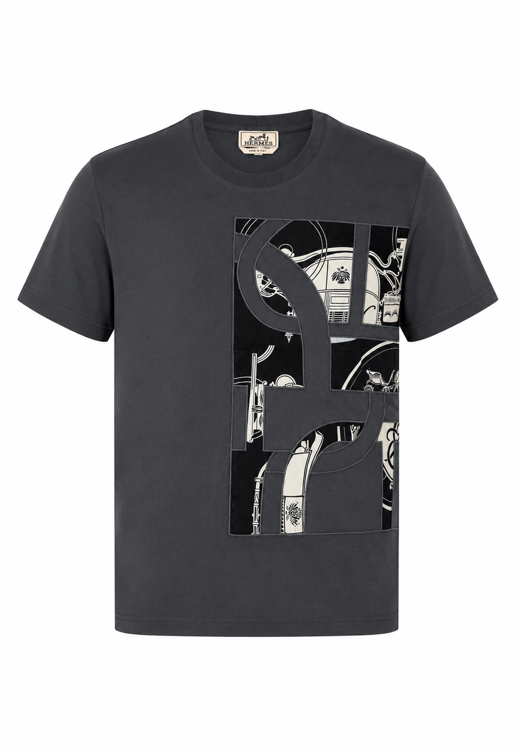 Hermès Herren T-Shirt Anthrazit "Ex-Libris"