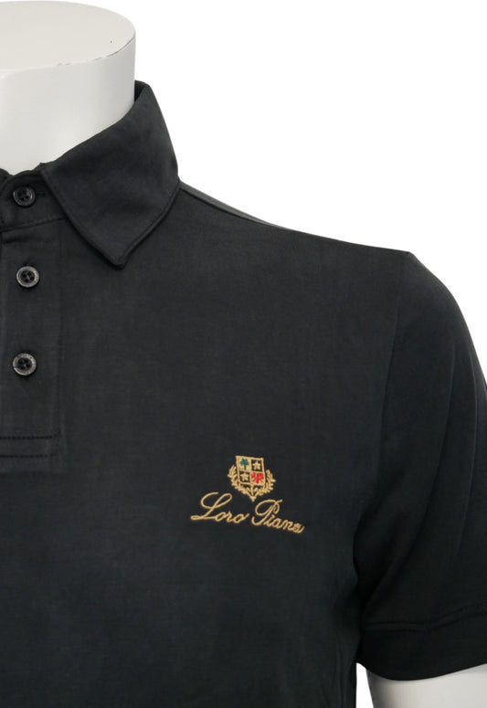 Loro Piana Herren Poloshirt Schwarz Stretch Baumwolle