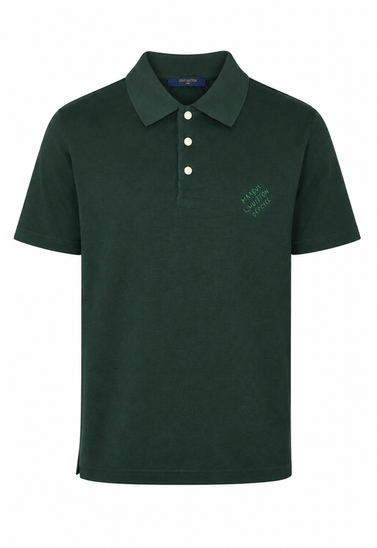Louis Vuitton Herren Damier Cotton Pique Polo Grün