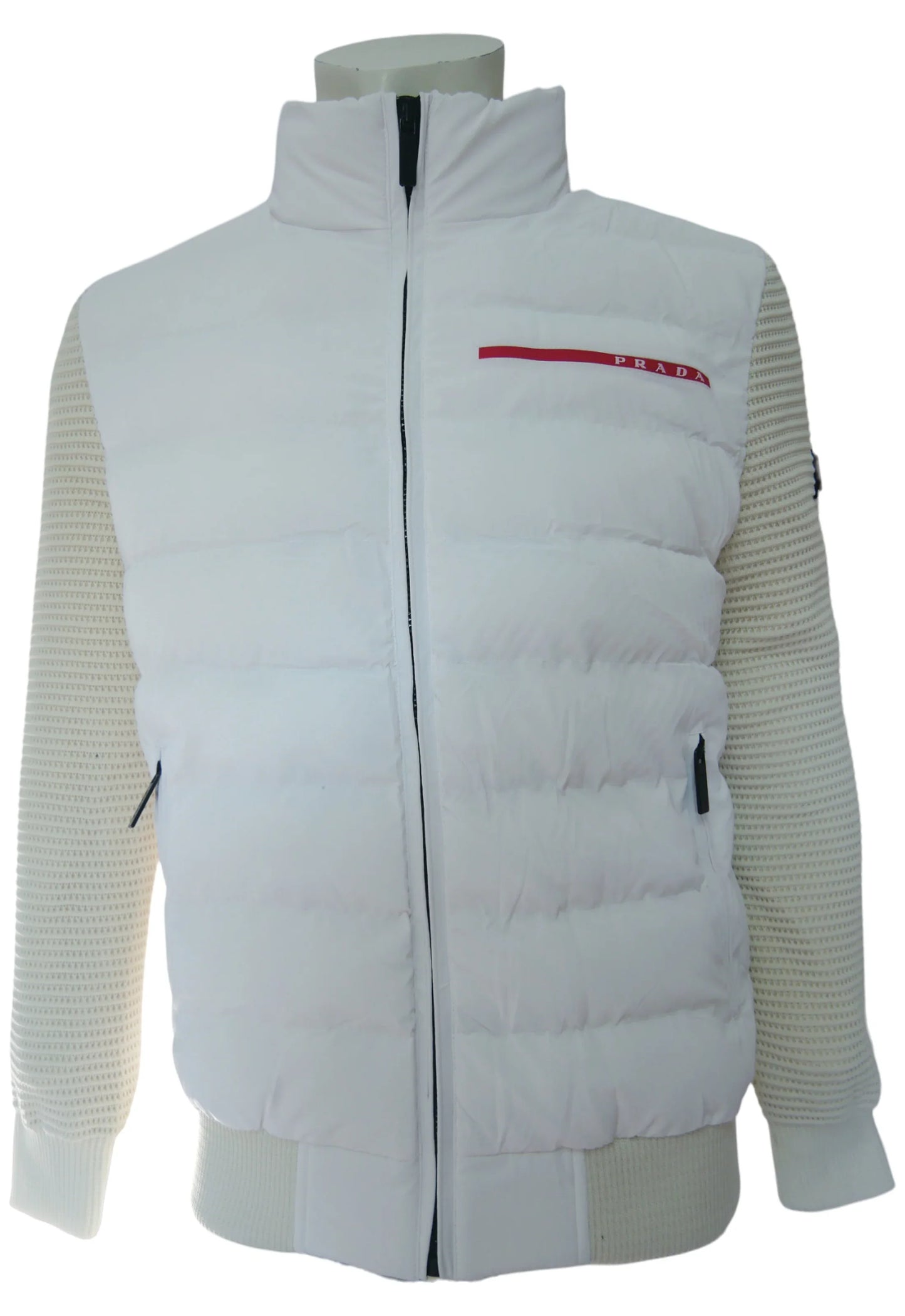 Prada Herren Jacke Weiß mit Strickärmeln - Original Designer Marken Outlet - Salvin Store