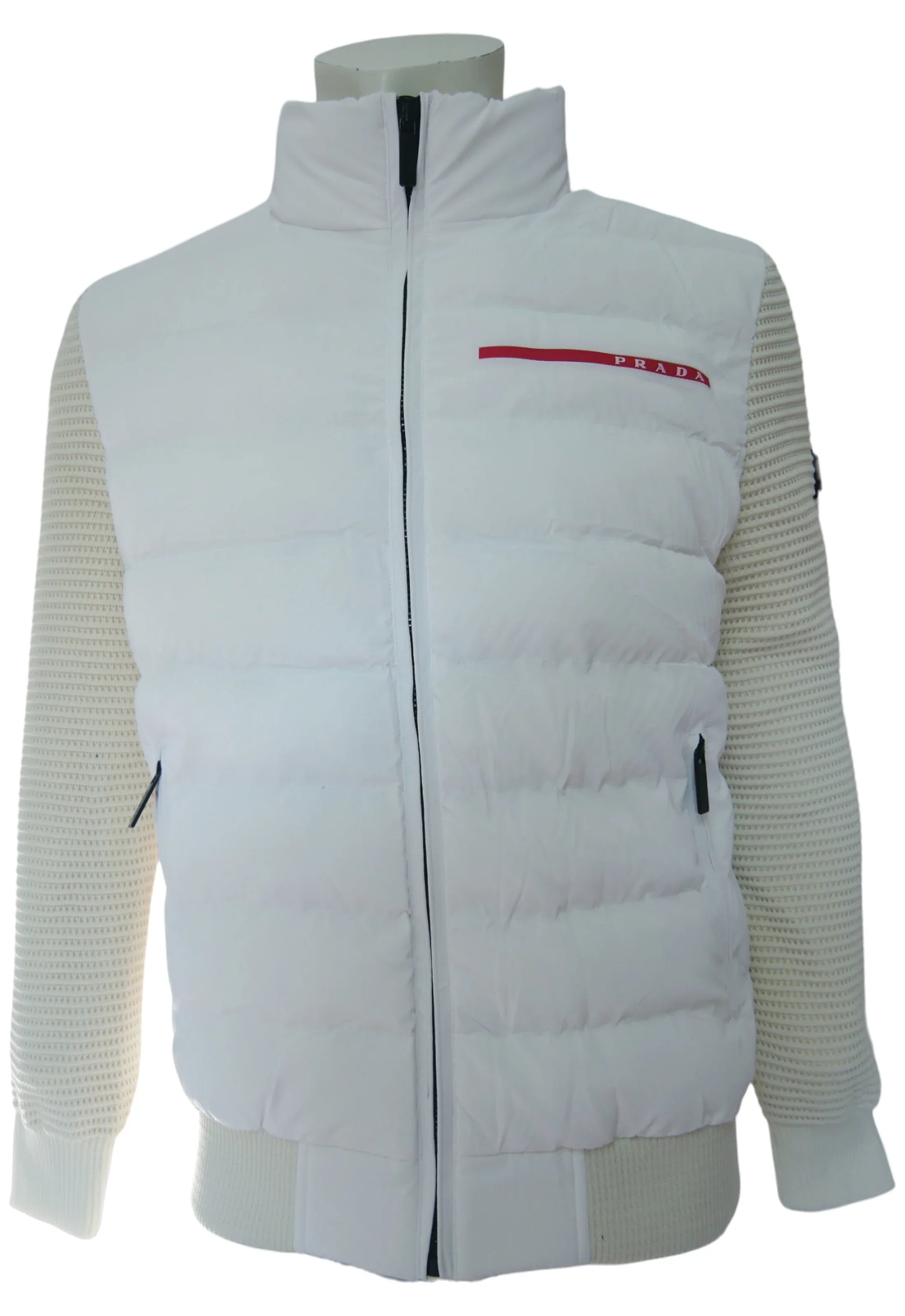 Prada Herren Jacke Weiß mit Strickärmeln - Original Designer Marken Outlet - Salvin Store
