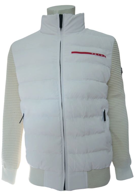 Prada Herren Jacke Weiß mit Strickärmeln - Original Designer Marken Outlet - Salvin Store
