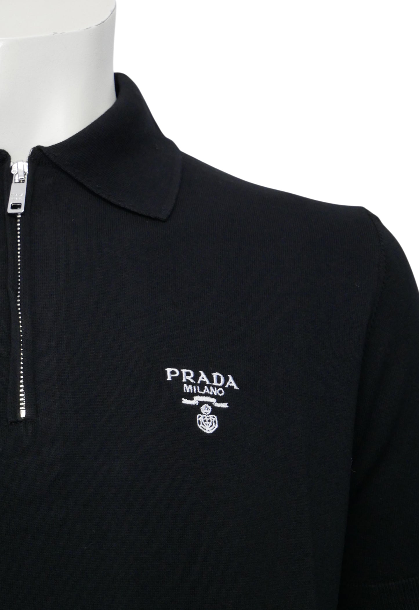 Prada Herren Poloshirt mit kurzem Reißverschluss Schwarz