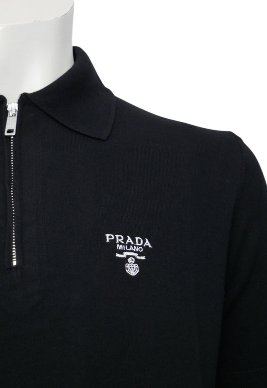 Prada Herren Poloshirt mit kurzem Reißverschluss Schwarz