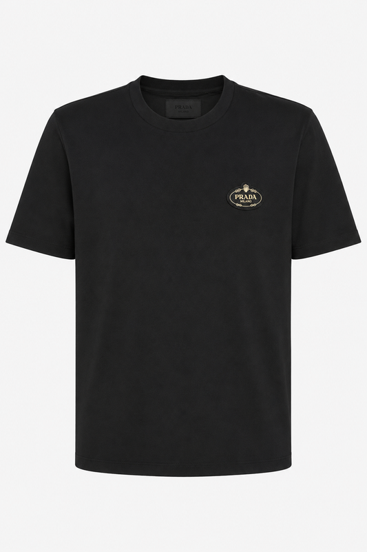 Prada Herren Logo-Embroidered Cotton T-Shirt Schwarz